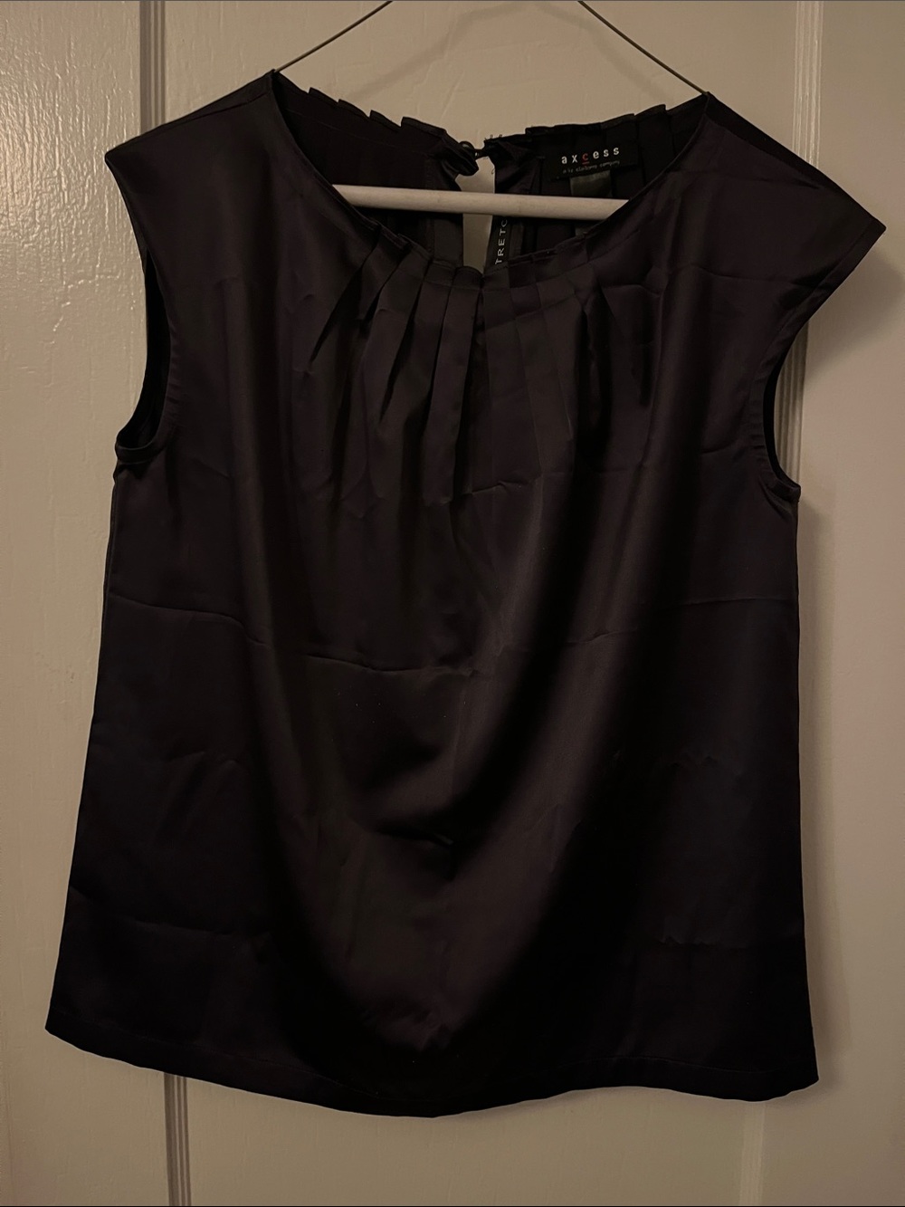 Axcess Dark Purple Pleated Neck Cap Sleeve Blouse